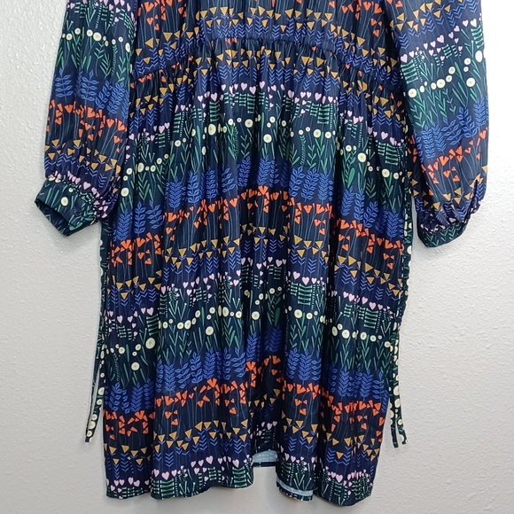 NWT Eloquii Floral Long-sleeved D-Ring Adjustable Keyhole Choker Midi Dress - Picture 7 of 16